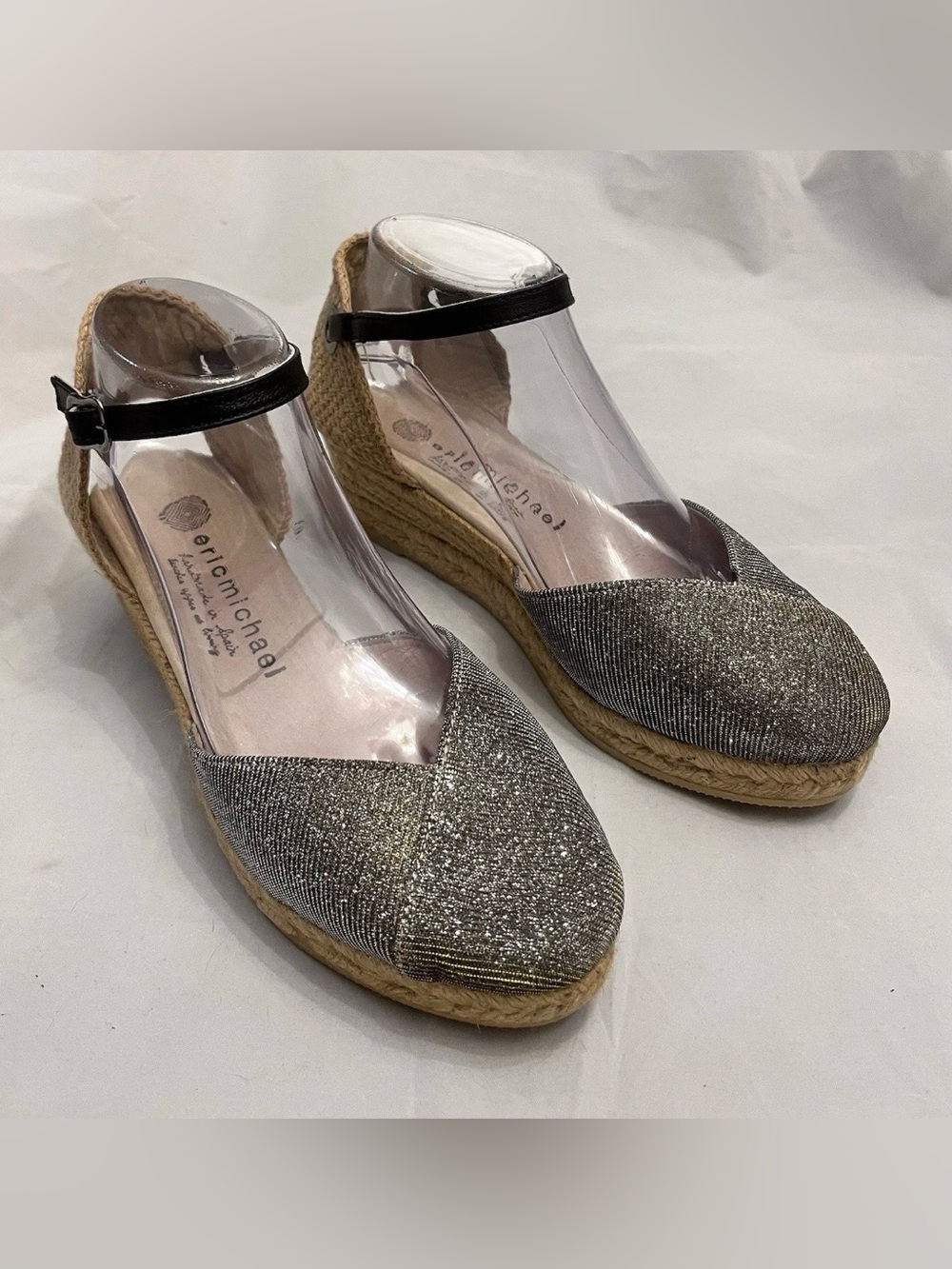 Eric Michael Metallic Silver & Gold Espadrille Wedge Sandals